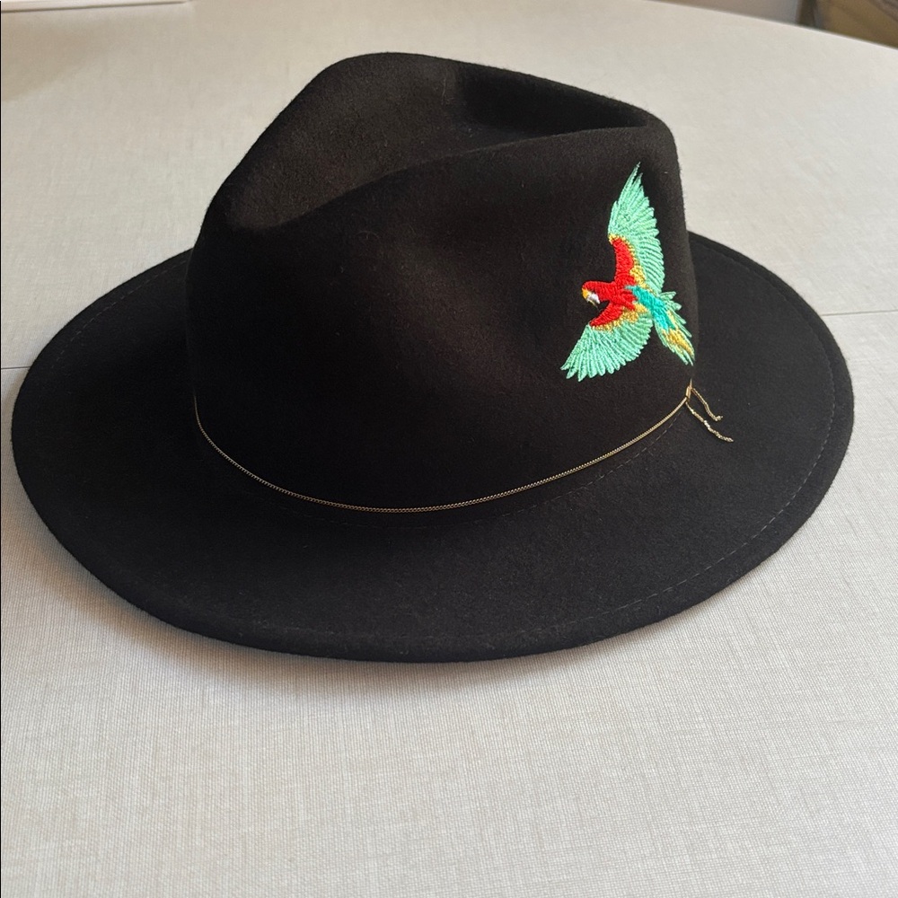 Van Palma Dakota Embroidered Bird Wool Hat with Draped Chain - Made in France